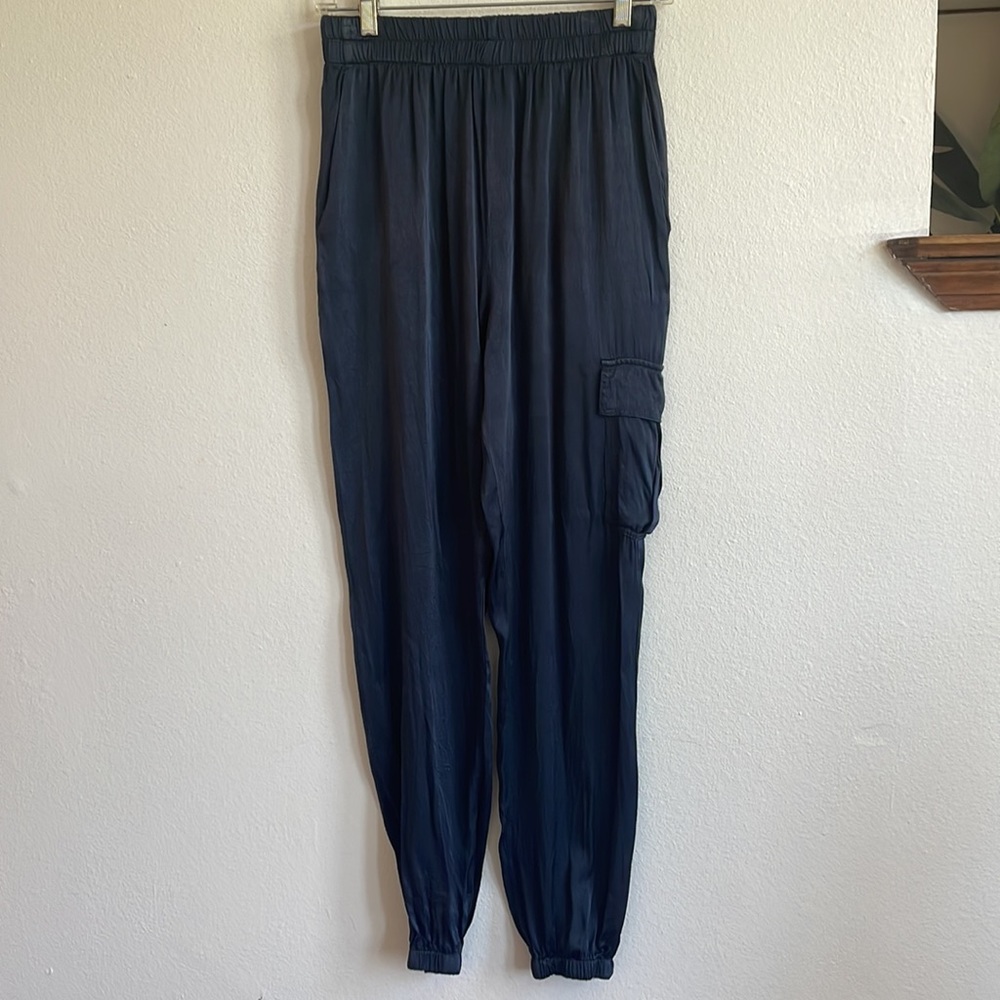 ANTHROPOLOGIE TINA+JO BLUE SATIN CARGO JOGGERS